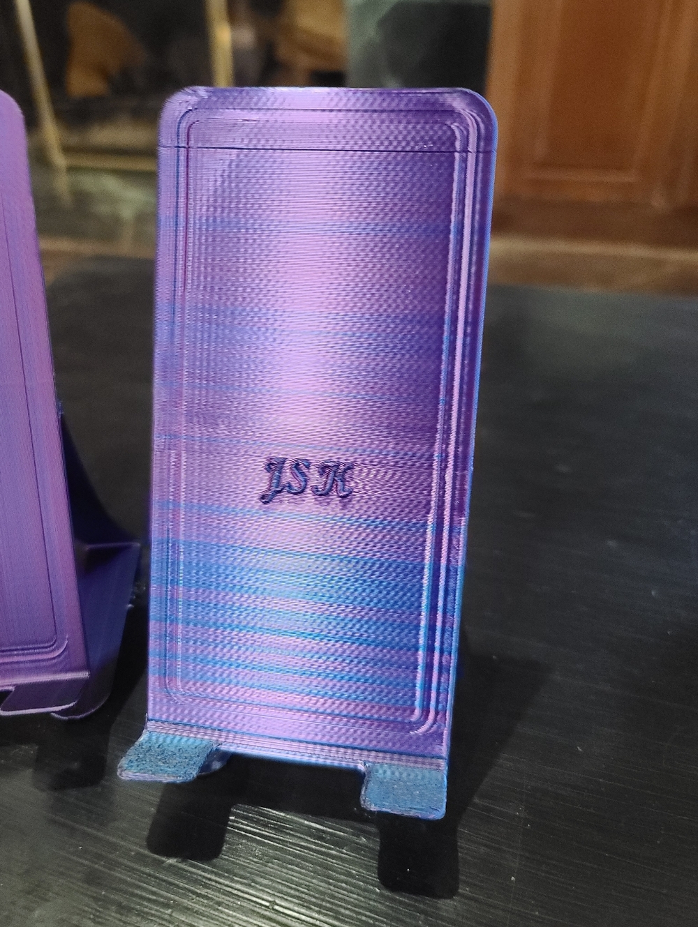 Iridescent Purple Blue Phone Stand with Monogram Of Your Choice.